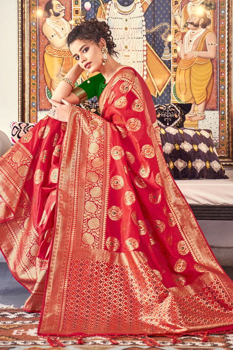 Art Silk Woven Saree In Red