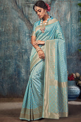 Art Silk Woven Saree In Sky Blue