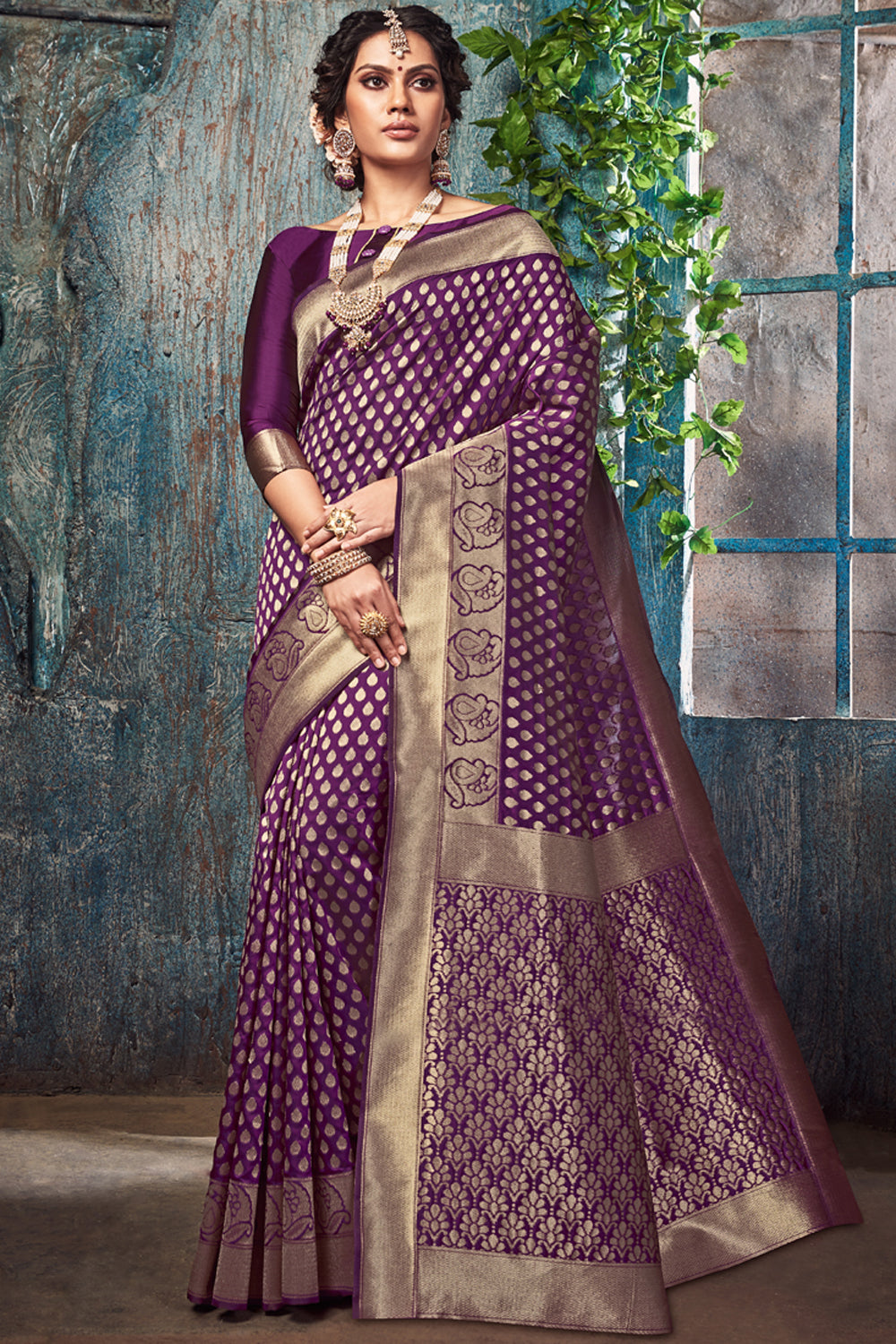 Art Silk Woven Saree In Purple