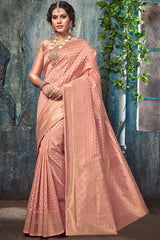 Art Silk Woven Saree In Peach