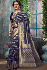 Art Silk Woven Saree In Navy Blue