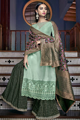 Tussar Embroidered Sharara Dress Material In Turquoise