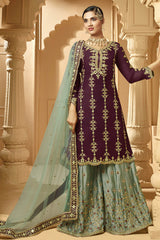 Georgette Embroidered Sharara Dress Material In Wine