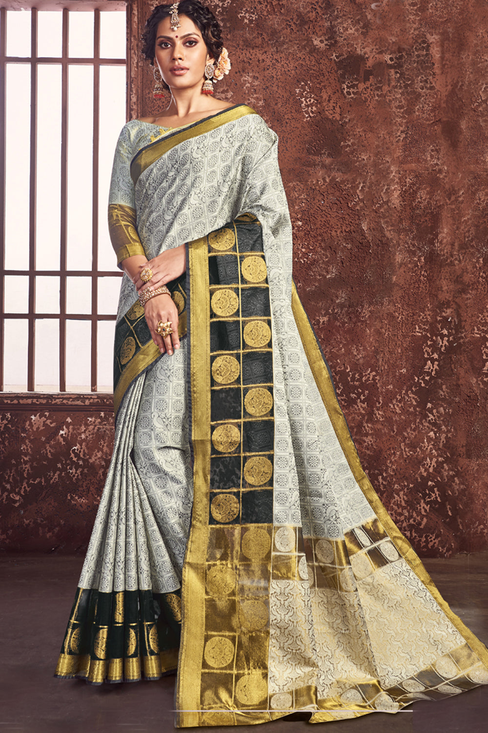 Art Silk Woven Saree In White