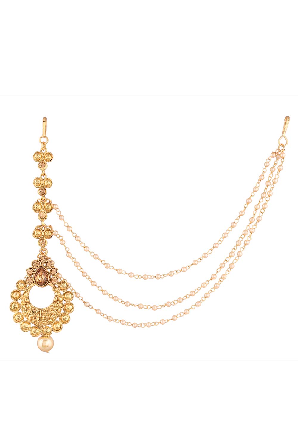Traditional Gold Plated Pearl with Hair Chain Maang Tikka