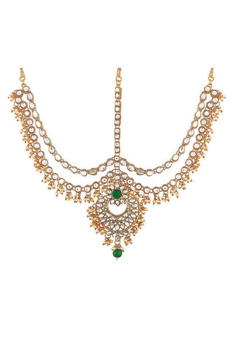 Gold Plated Traditional Kundan And Pearl Matha Patti And Maang Tikka