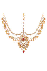 Gold Plated Traditional Kundan And Pearl Matha Patti And Maang Tikka