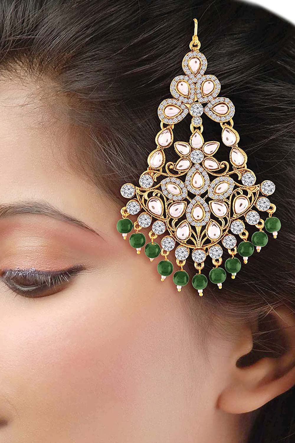 Gold Plated Kundan And Pearl Pasa Kalank Inspired Hair Jewellery