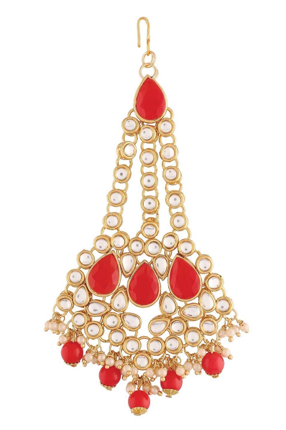 Gold Plated Mughal Beautiful Long Pearl Kundan Jhumar Passa And Jhoomar Maang Tikka