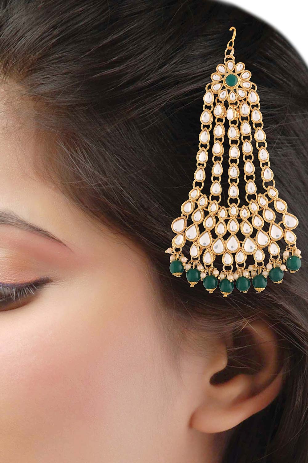 Gold Plated Mughal Beautiful Long Pearl Kundan Jhumar Passa And Jhoomar Maang Tikka