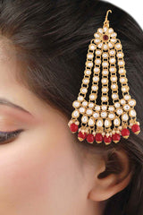 Gold Plated Mughal Beautiful Long Pearl Kundan Jhumar Passa And Jhoomar Maang Tikka