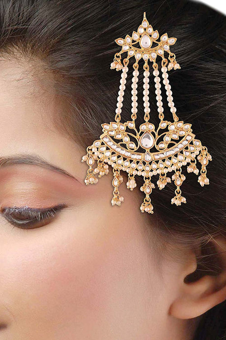 Gold Plated Kundan And Pearl Pasa And Hair Kalank Inspired Jewellery