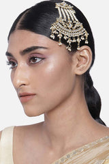 Gold Plated Kundan And Pearl Pasa And Hair Kalank Inspired Jewelry