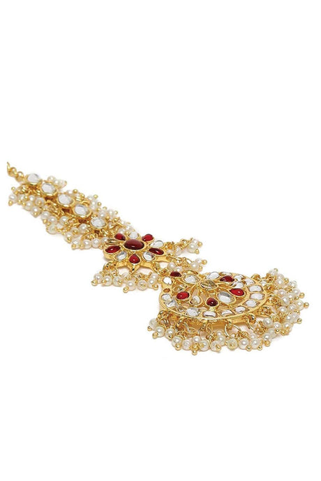 Gold Plated Traditional Pearls Kundan Studded Maang Tikka