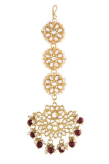 Gold Plated Matte Finish Traditional Pearls Kundan Studded Maang Tikka