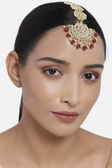 Gold Plated Matte Finish Traditional Pearls Kundan Studded Maang Tikka