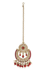 Gold Plated Traditional Kundan And Pearl Studded Maang Tikka