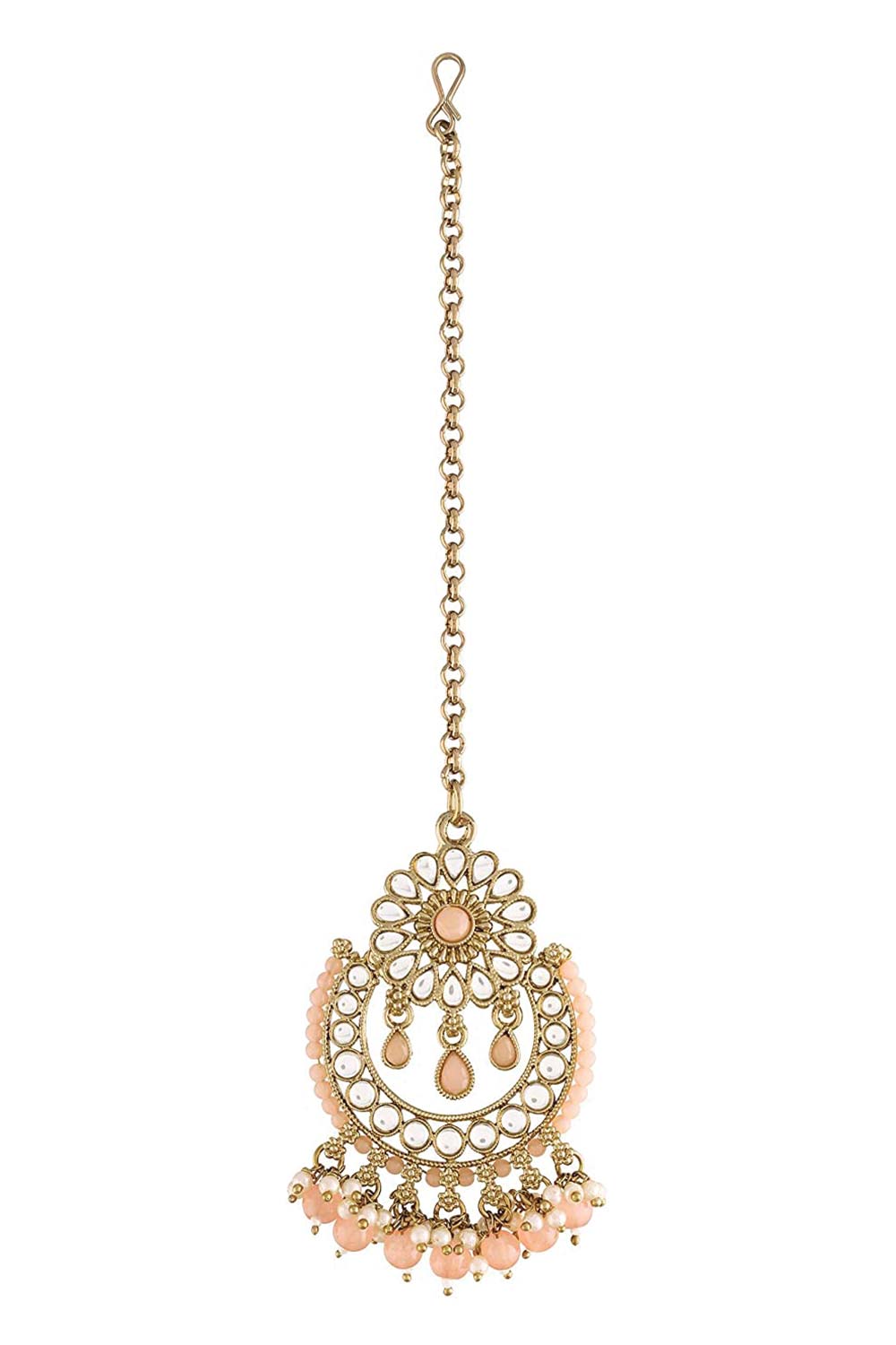 Gold Plated Traditional Kundan And Pearl Studded Maang Tikka