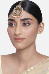 Gold Plated Traditional Kundan And Pearl Studded Maang Tikka