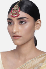 Gold Plated Traditional Kundan And Pearl Studded Maang Tikka