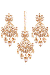 Buy Women's Alloy Kundan and Pearl Maang Tikka With Earring in White - Back