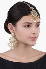Buy Women's Alloy Maang Tikka With Earring in Cream - Side
