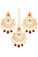 Buy Women's Alloy Maang Tikka With Earring in Maroon - Front