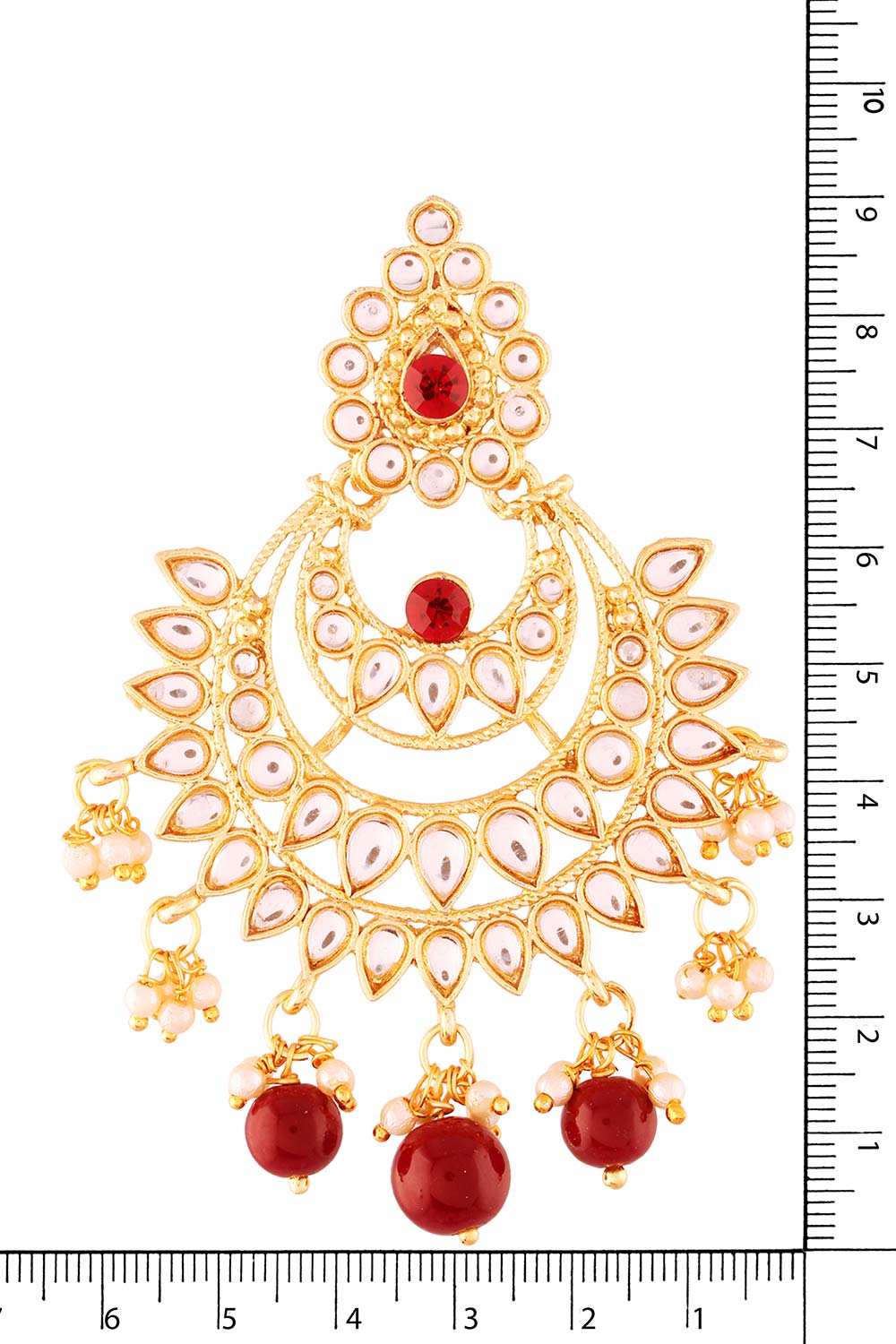 Buy Women's Alloy Maang Tikka With Earring in Maroon - Side