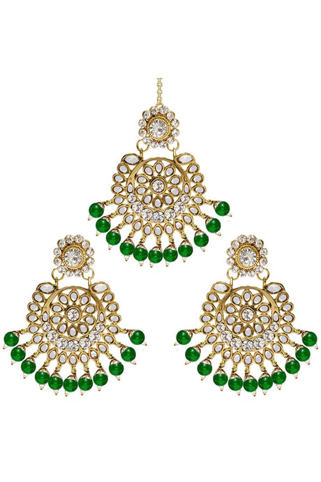 Buy Women's Alloy Maang Tikka With Earring in Green - Front