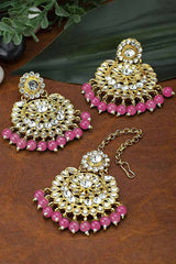 Buy Women's Alloy Maang Tikka With Earring in Pink
