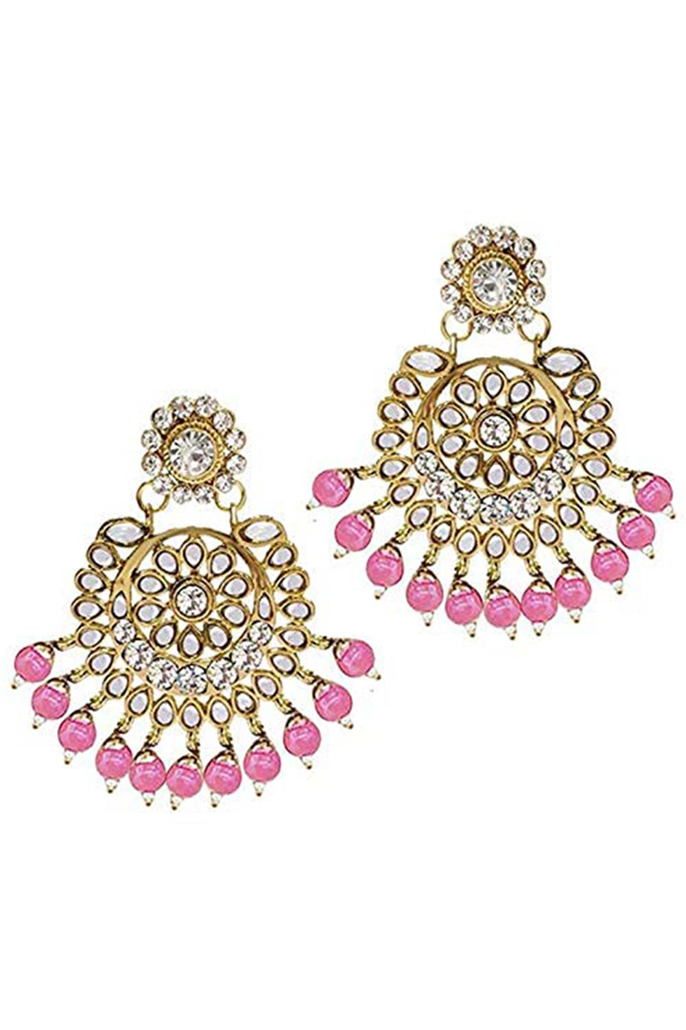 Buy Women's Alloy Maang Tikka With Earring in Pink - Side