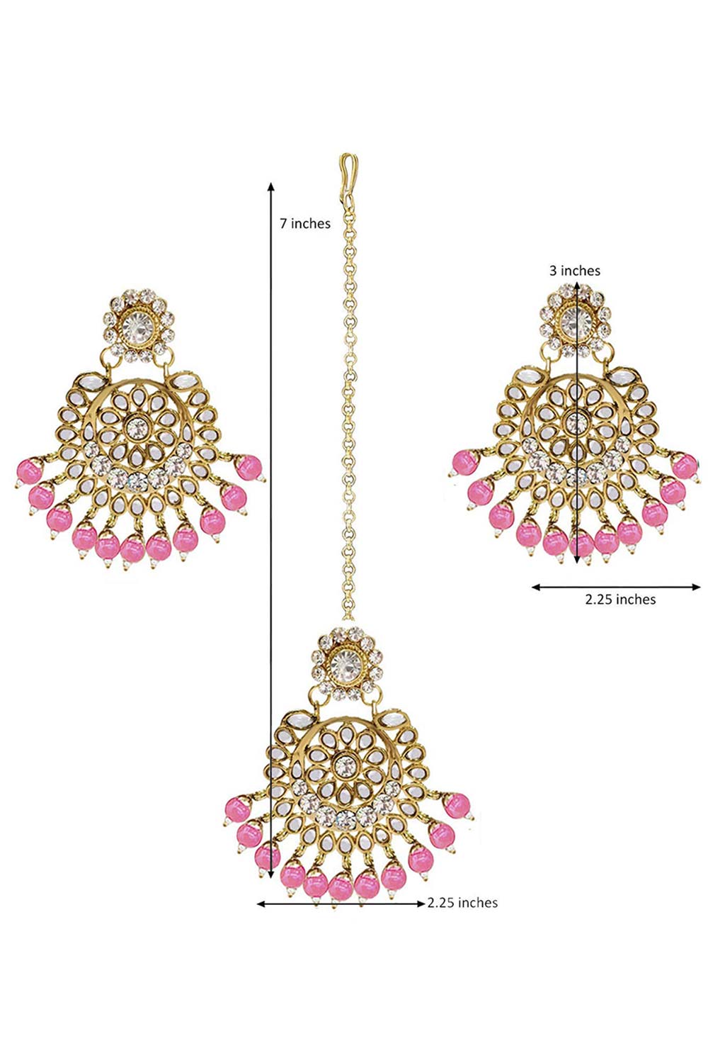 Buy Women's Alloy Maang Tikka With Earring in Pink - Zoom Out