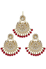 Buy Women's Alloy Maang Tikka With Earring in Red - Front