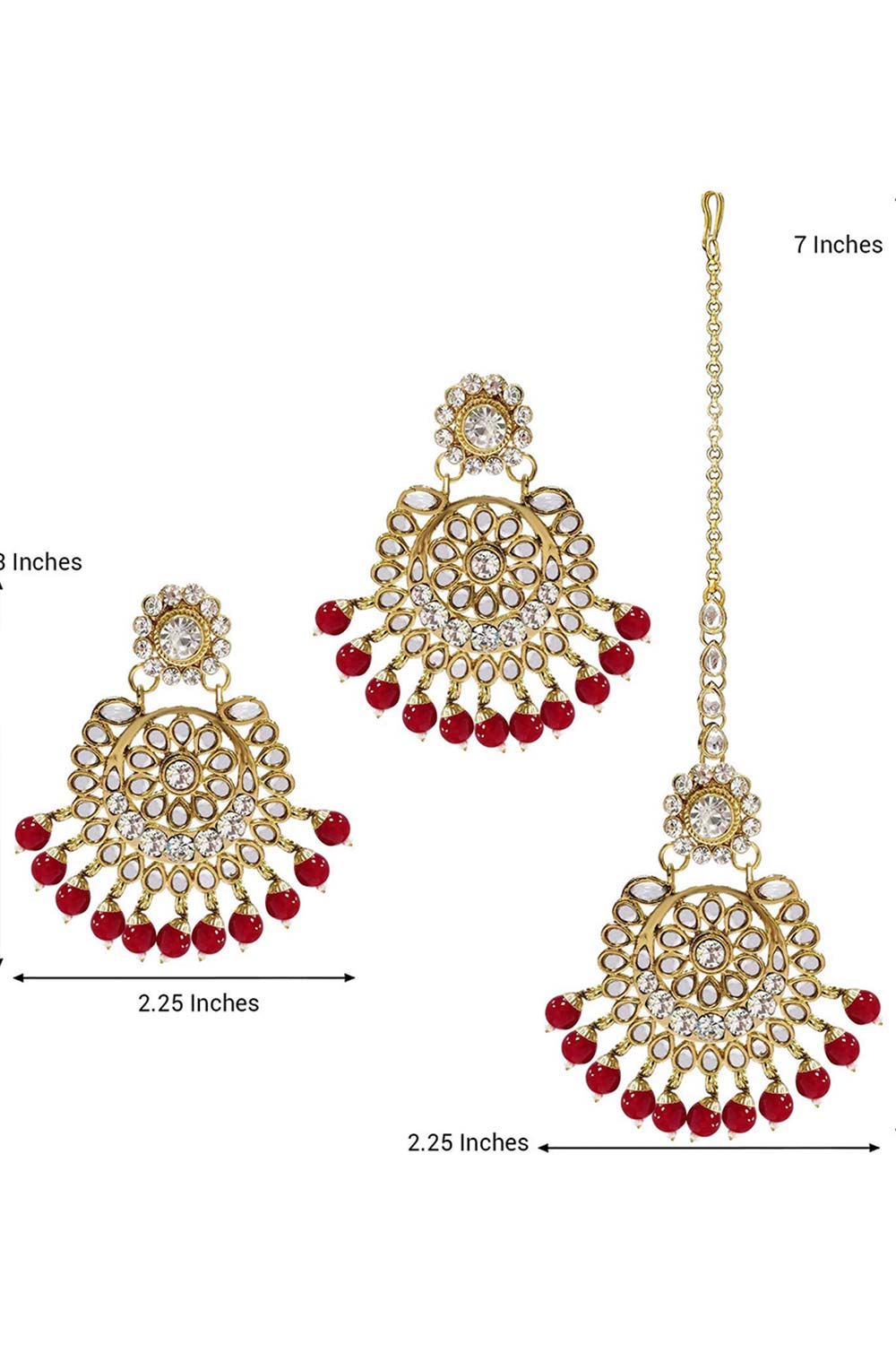 Buy Women's Alloy Maang Tikka With Earring in Red - Back