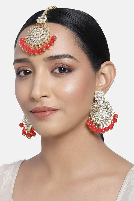 Buy Women's Alloy Maang Tikka With Earring in Red