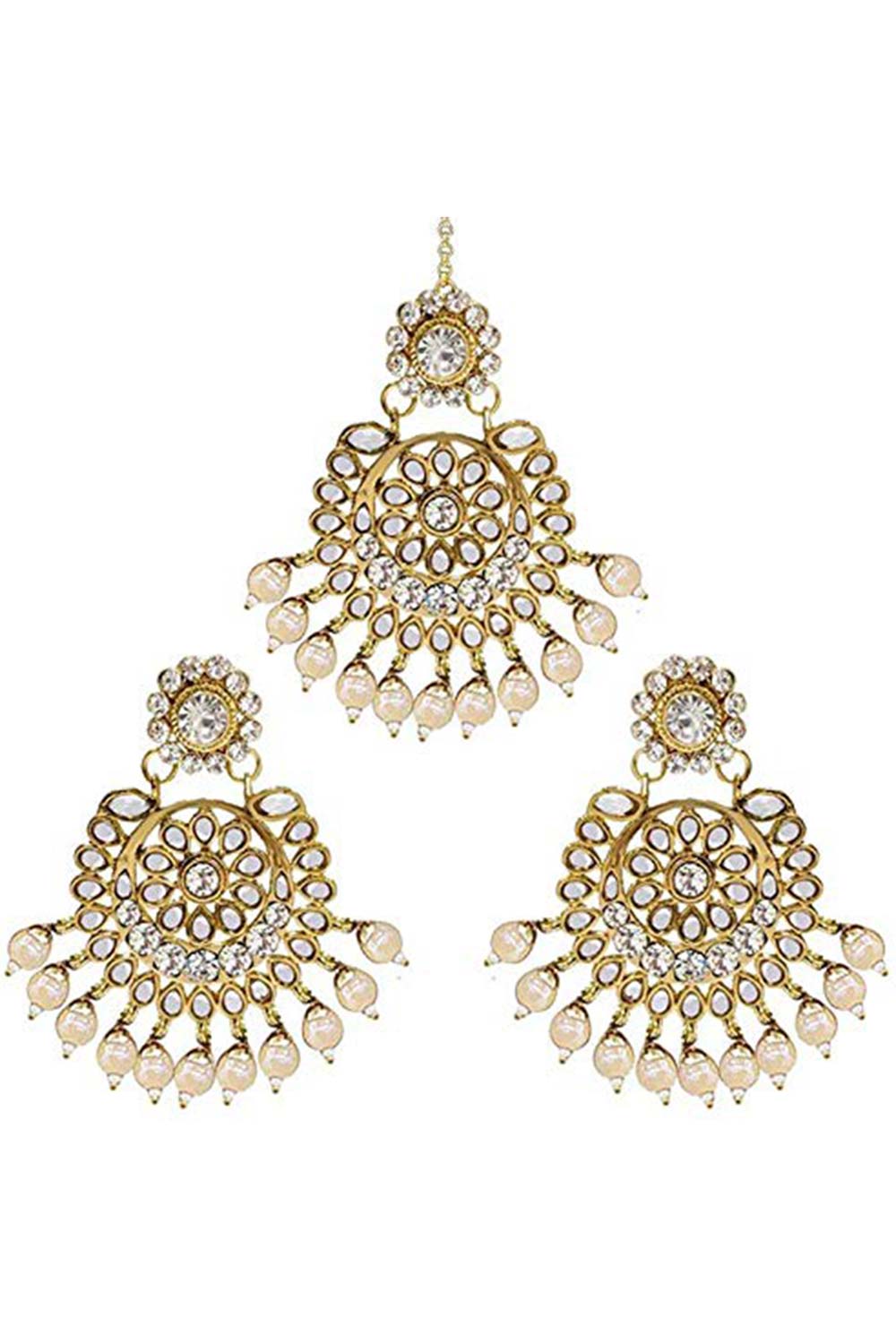 Buy Women's Alloy Kundan Maang Tikka With Earring in White - Back