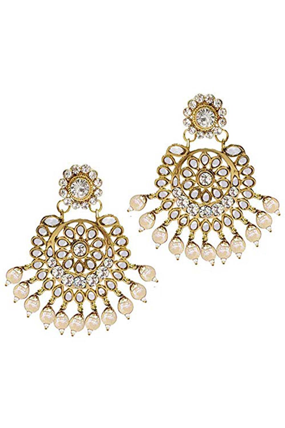 Buy Women's Alloy Kundan Maang Tikka With Earring in White - Side