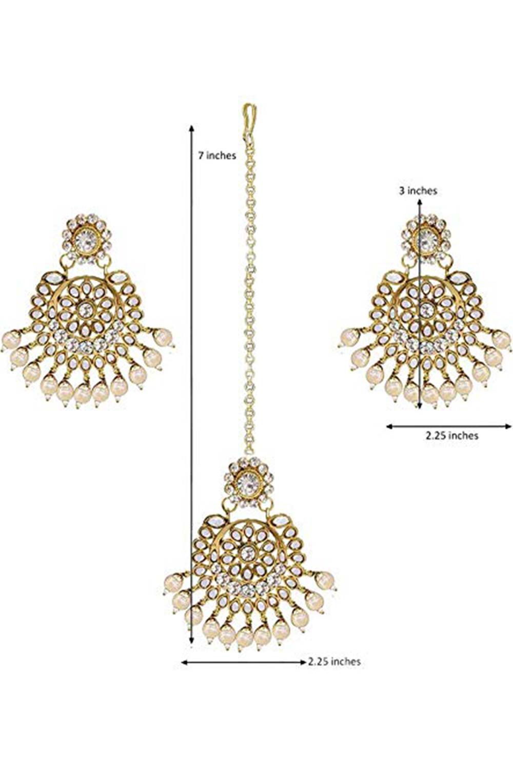 Buy Women's Alloy Kundan Maang Tikka With Earring in White - Zoom Out