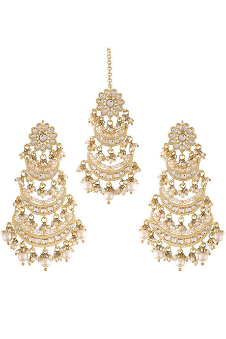 Buy Women's Alloy Maang Tikka With Earring in White - Front