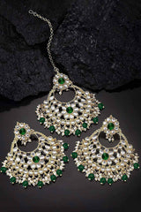 Buy Women's Alloy Maang Tikka With Earring in Green - Front