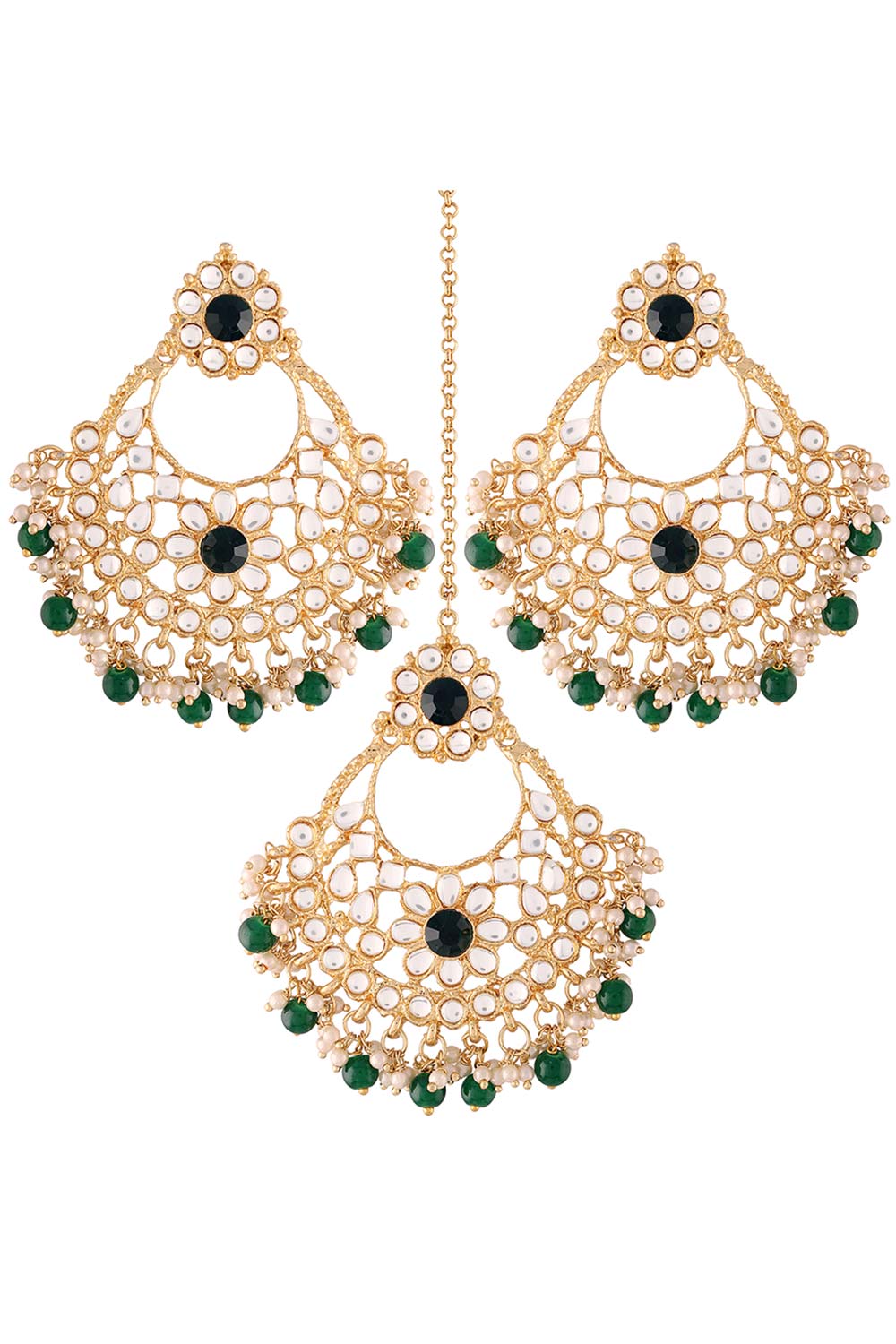 Buy Women's Alloy Maang Tikka With Earring in Green - Back