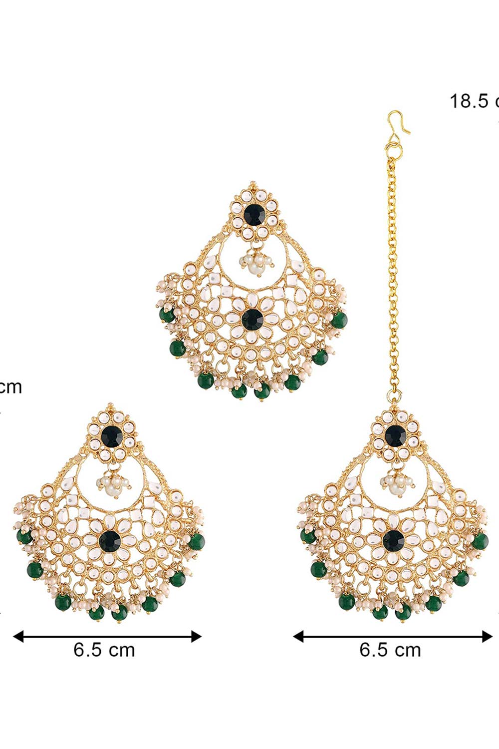 Buy Women's Alloy Maang Tikka With Earring in Green - Zoom in