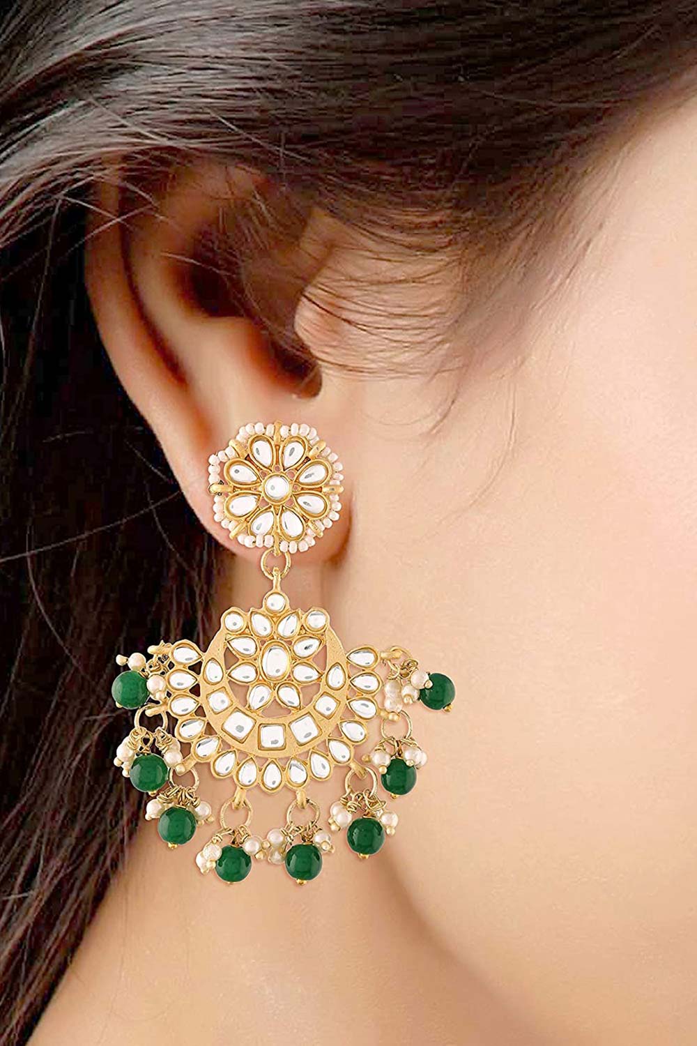 Buy Women's Alloy Maang Tikka With Earring in Green - Back