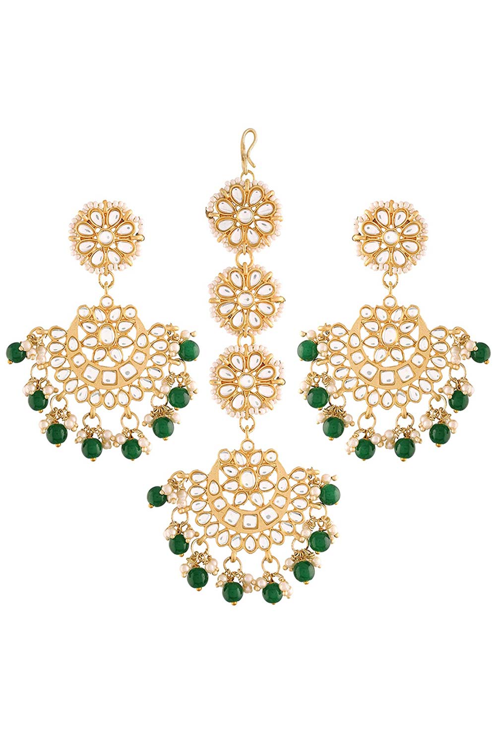 Buy Women's Alloy Maang Tikka With Earring in Green - Side