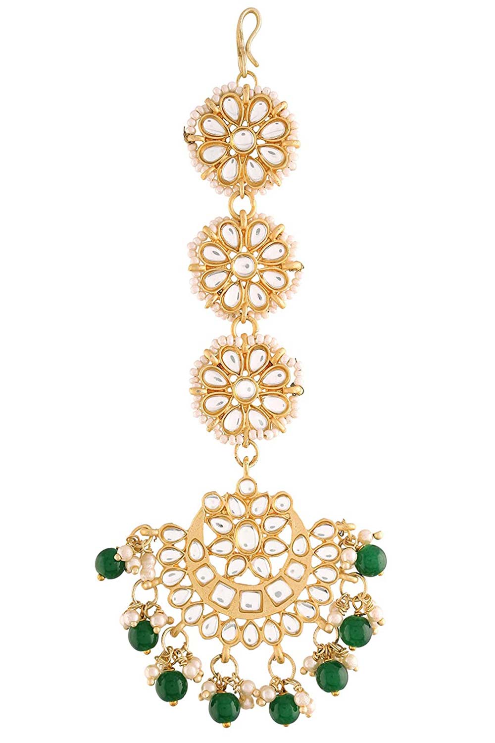 Buy Women's Alloy Maang Tikka With Earring in Green - Zoom in