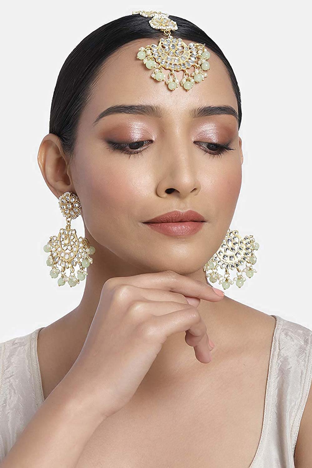Buy Women's Alloy Maang Tikka With Earring in Mint