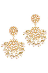 White Gold Plated Kundan And Faux Pearl Chandbali Earring Maang Tikka Set