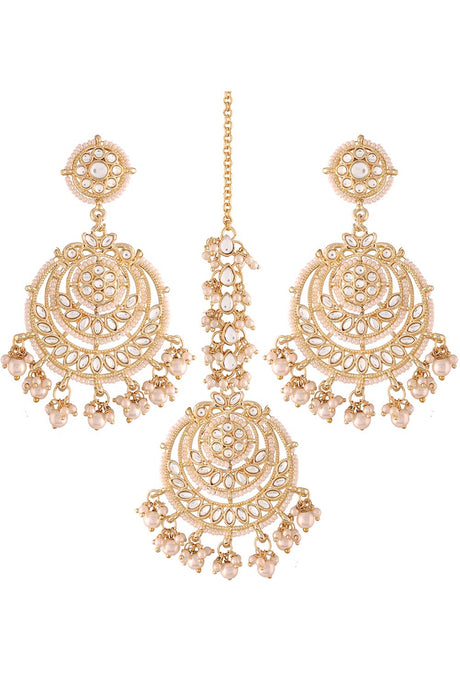 Buy Women's Alloy Maang Tikka With Earring in white - Front