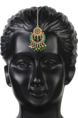 Buy Women's Alloy Maang Tikka With Earring in Green - Back