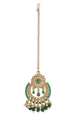 Buy Women's Alloy Maang Tikka With Earring in Green - Side